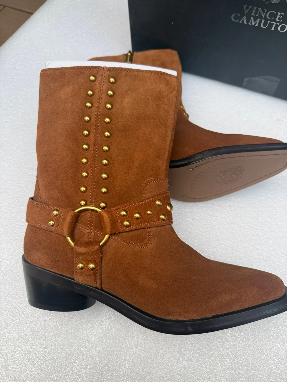 VINCE CAMUTO Roista Brown Suede Ankle Studded Boots 5.5 Western New